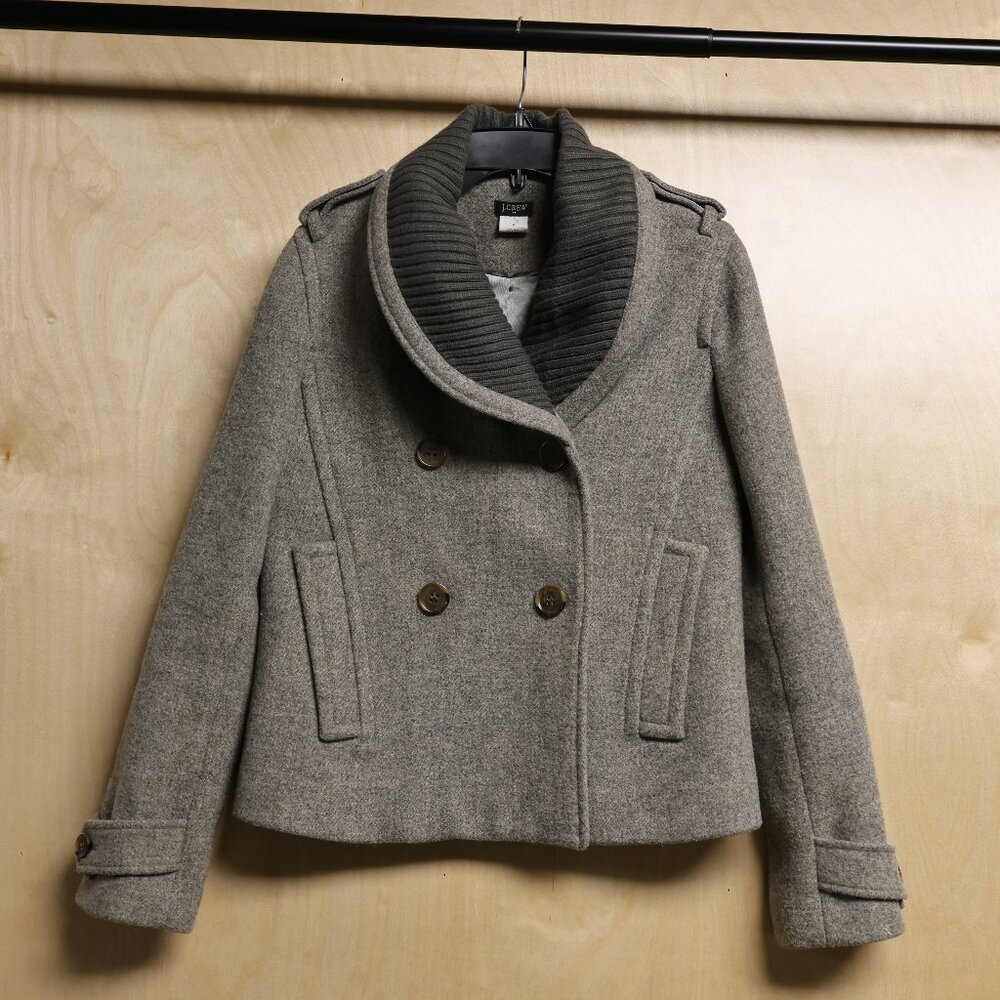 J. Crew Grey Double Breasted Short Wool Coat Women's Sz 0